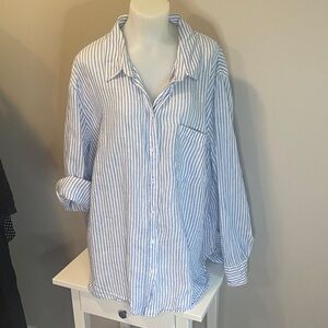 H&M Light Blue and White Striped Linen Shirt